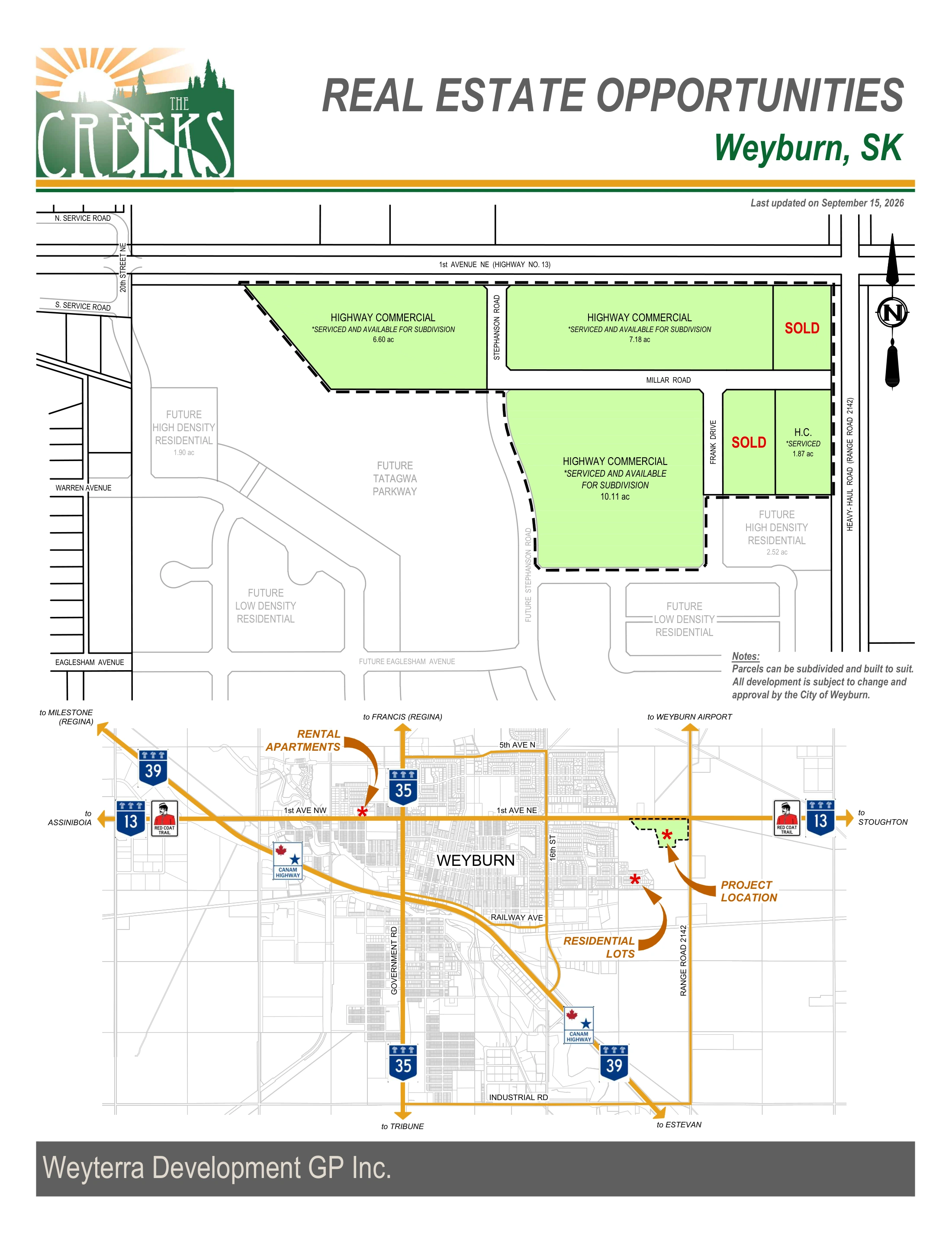The Creeks commercial opportunities plan: 6.60, 7.18 and 10.11 acre parcels along Highway 13 and Range Road 2142